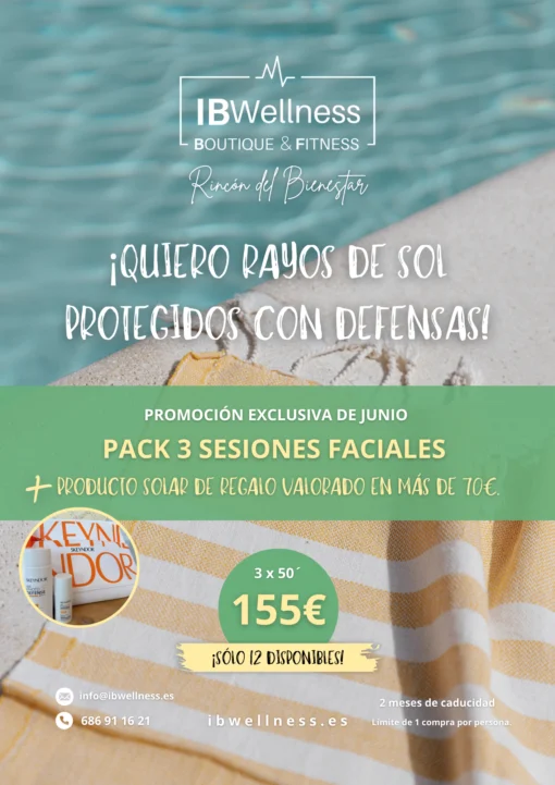 Pack 3 sesiones faciales + Producto solar de regalo valorado en más de 70€.